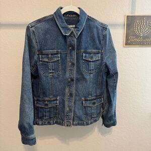 Women's Jones New York Sport Denim Blue Jean Button Front Jacket Size‎ Large